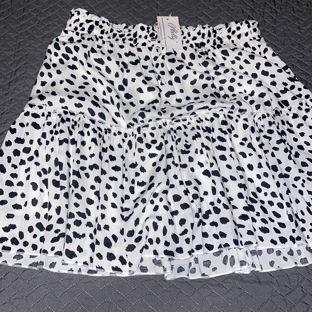 High Waist Ruffle Skirt Cow Black Dot Print XL cheetah - Picture 5 of 8